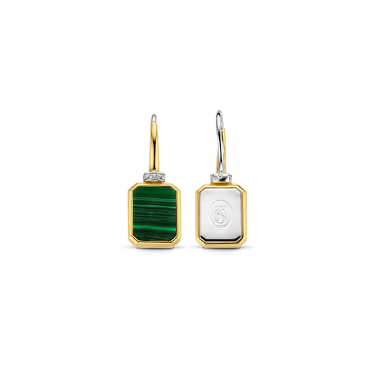Ti Sento Malachite Stone Earrings, view 4