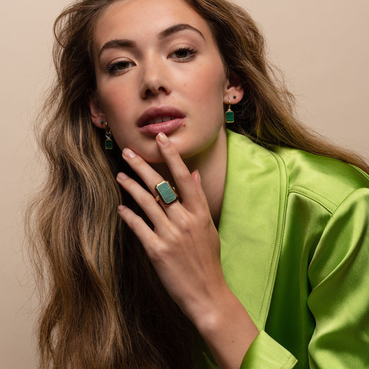 Ti Sento Malachite Stone Earrings, view 2