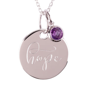 Urban Armour Large Silver "Hope" Pendant with Amethyst gemstone charm