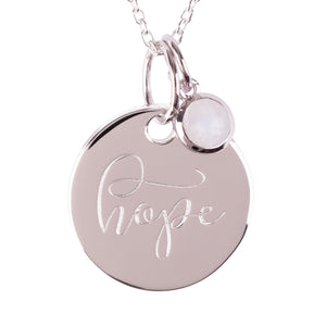 Urban Armour Large Silver "Hope" Pendant with Moonstone gemstone charm