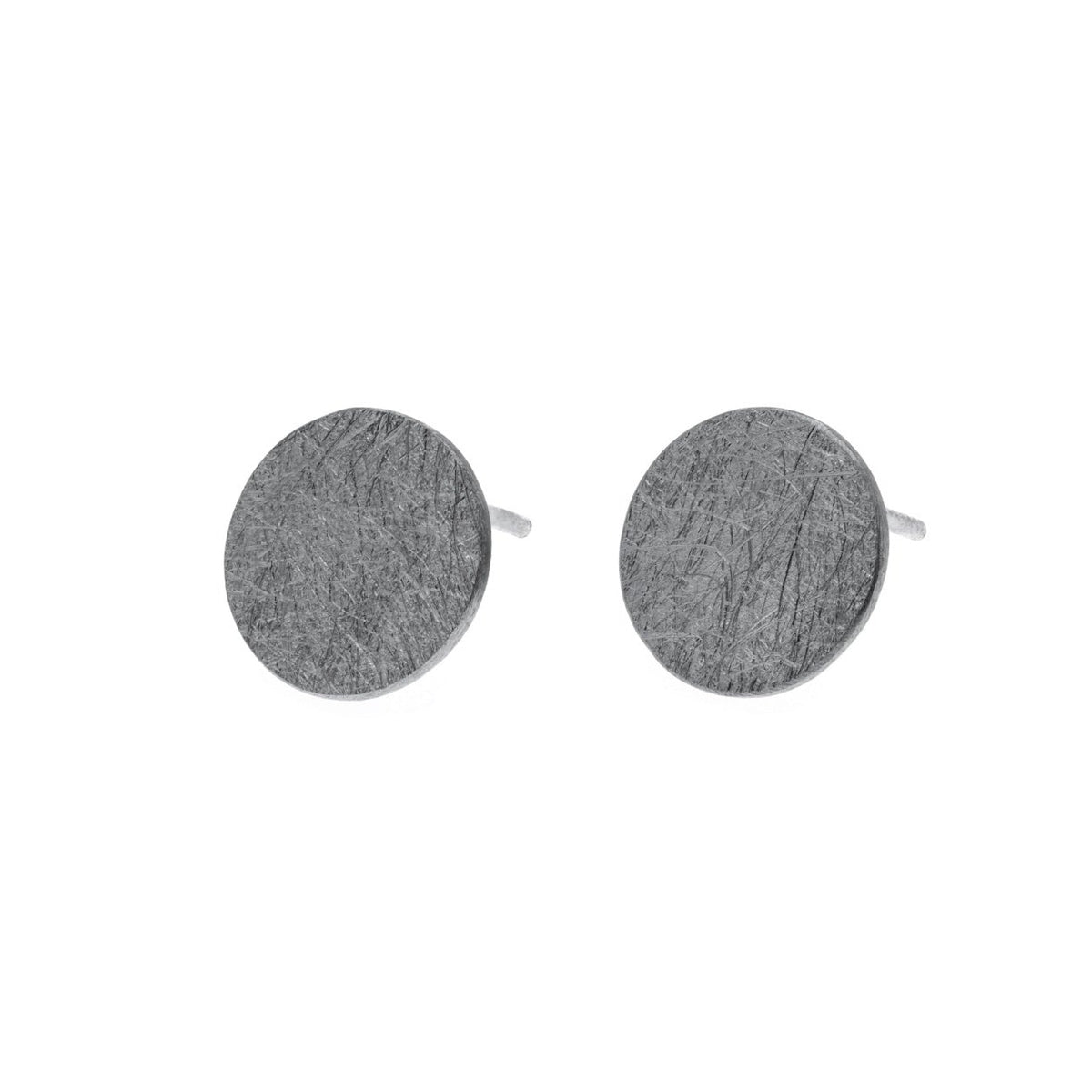 Large round black oxidised Sterling Silver brushed finish studs