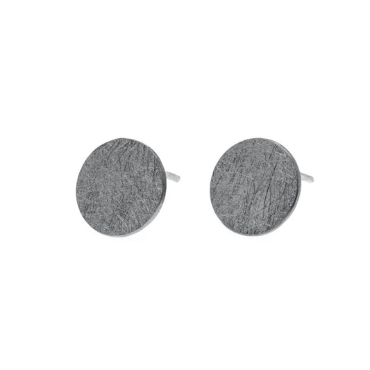 Large round black oxidised Sterling Silver brushed finish studs
