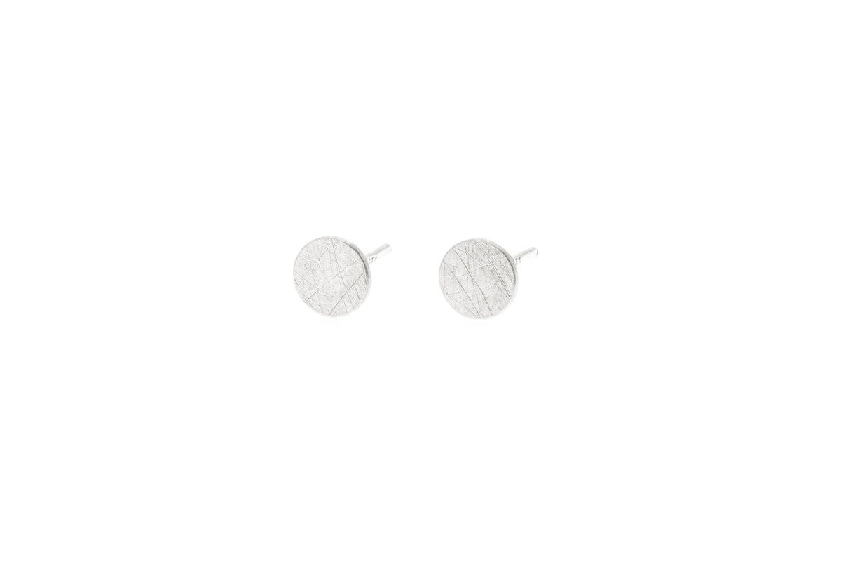 Small Sterling Silver Stud Earrings - Brushed finish, view 2