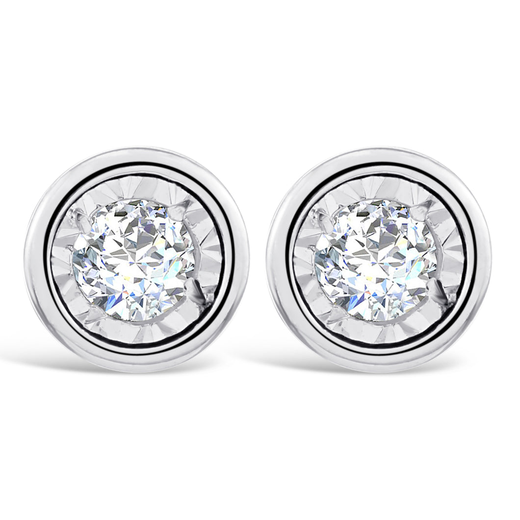 9ct White Gold Rubover Setting Diamond stud earrings