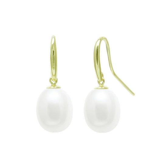 9ct Yellow Gold Cultured River Pearl Drop Earrings