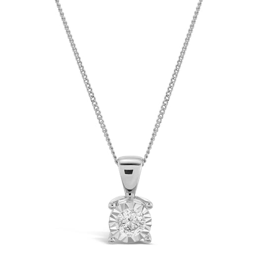 9ct White Gold Diamond Pendant & Close Trace Chain Set
