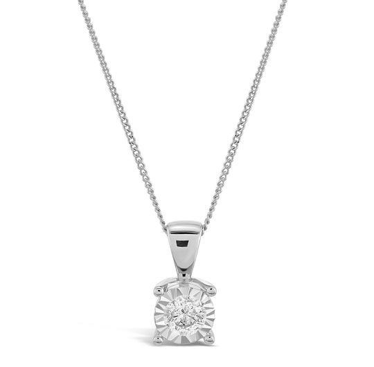 9ct White Gold Diamond Pendant & Close Trace Chain Set