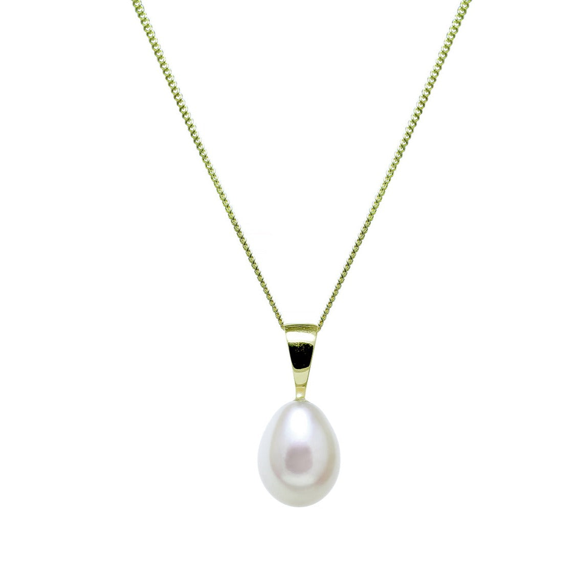 White Small Pear shape Cultured Pearl Pendant on 9ct Yellow Gold