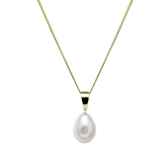 White Small Pear shape Cultured Pearl Pendant on 9ct Yellow Gold