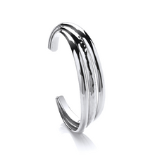 Load image into Gallery viewer, Hammered &amp; Plain Silver Triple Cuff Bangle
