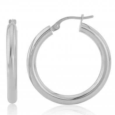 9ct White Gold Tube Hoop Earrings (Medium)
