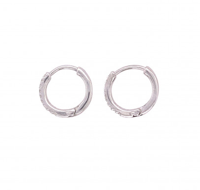 9ct White Gold & Diamond Small Hoop Earrings, view 2