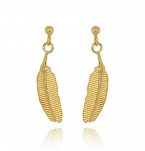 9ct Yellow Gold Feather Drop Earrings