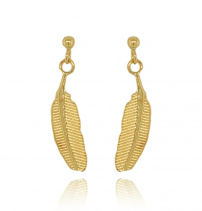 9ct Yellow Gold Feather Drop Earrings