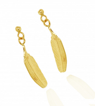 Load image into Gallery viewer, 9ct Yellow Gold Feather Drop Earrings
