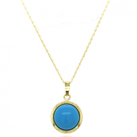 9ct Yellow Gold Domed Turquoise Pendant on chain