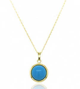 9ct Yellow Gold Domed Turquoise Pendant Necklace