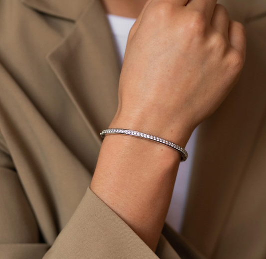 Sterling Silver Bangle set with Cubic Zirconia Stones, view 2