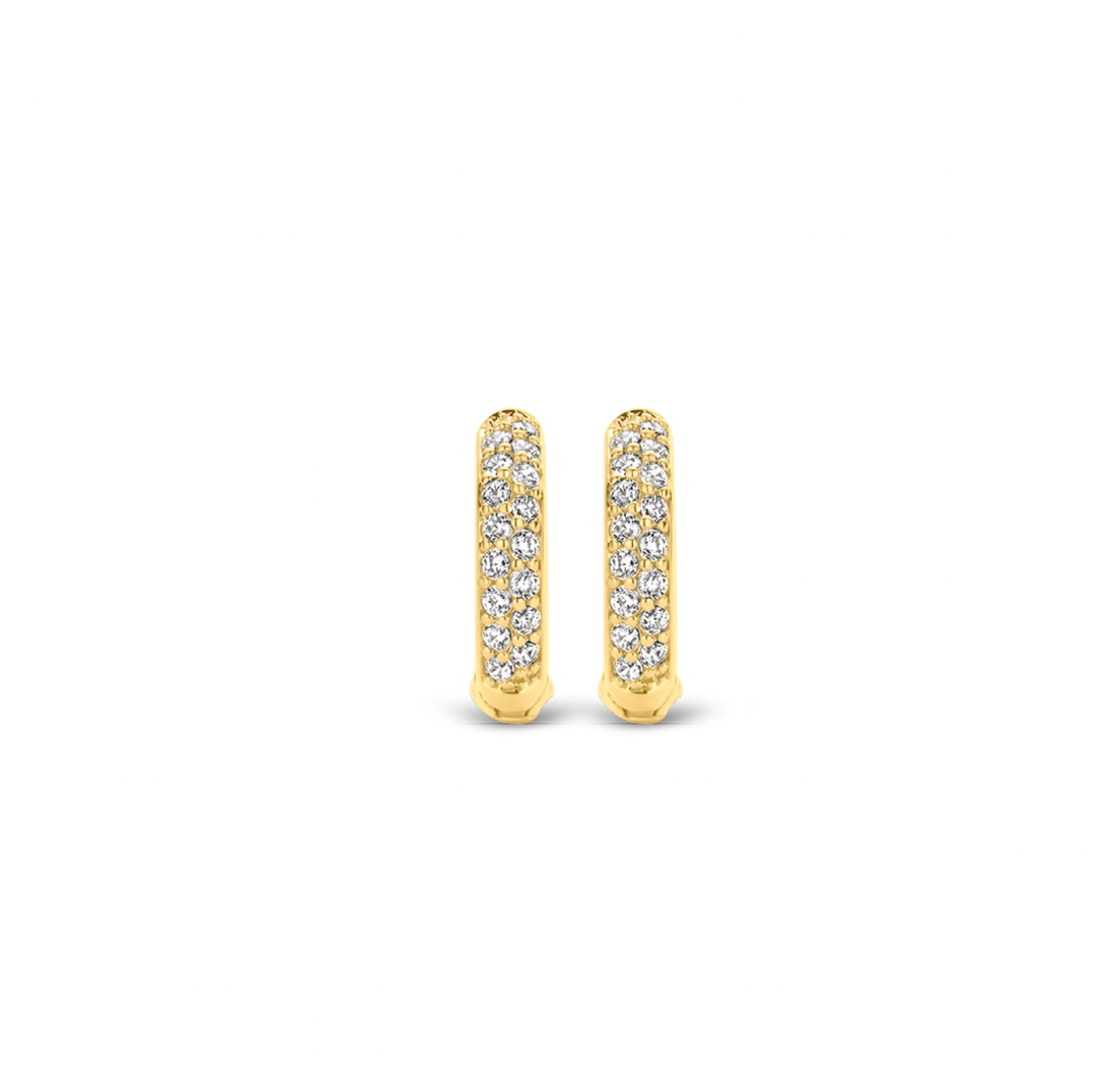 Gold Plated with Stones Small Hoop Earrings, view 3