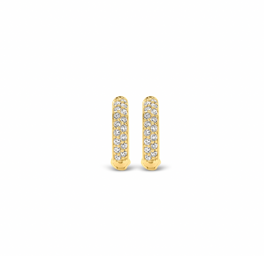 Gold Plated with Stones Small Hoop Earrings, view 3