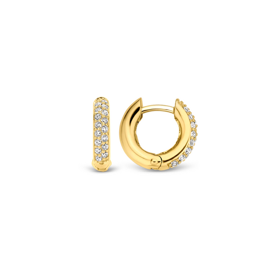 Gold Plated with Stones Small Hoop Earrings, view 4