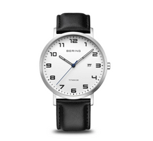 Load image into Gallery viewer, Titanium Brushed Silver Bering Men's Watch with Leather Strap
