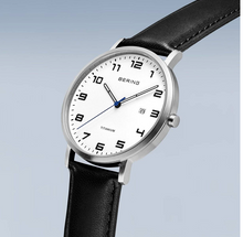 Load image into Gallery viewer, Titanium Brushed Silver Bering Men's Watch with Leather Strap
