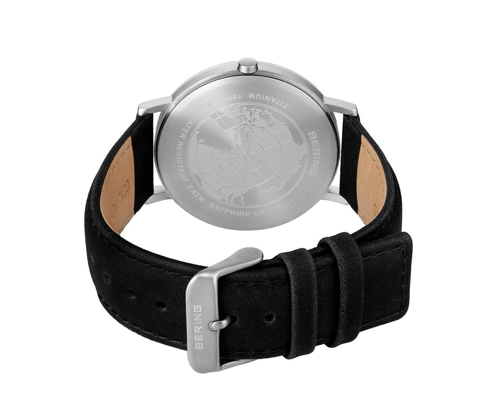 Titanium Brushed Silver Bering Men's Watch with Leather Strap, view 5