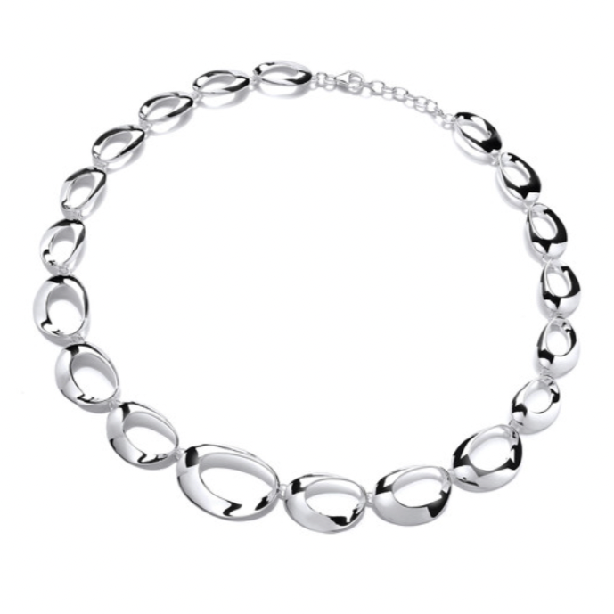 Sterling Silver Tapered Oval Loops Necklace