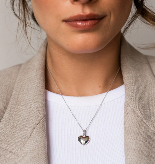Sterling Silver Heart Shaped with Cubic Zirconia Pendant, view 3
