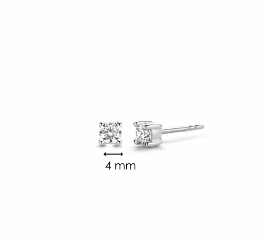 Cubic Zirconia Handset Stud Earrings 4mm, view 4