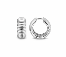 Load image into Gallery viewer, Silver Platinum Plated Tyre Effect Hoop Earrings
