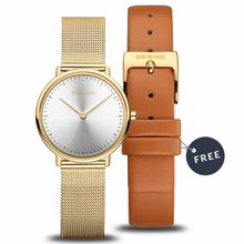 Load image into Gallery viewer, Ladies Ultra Slim Polished Gold Interchangeable Strap Watch
