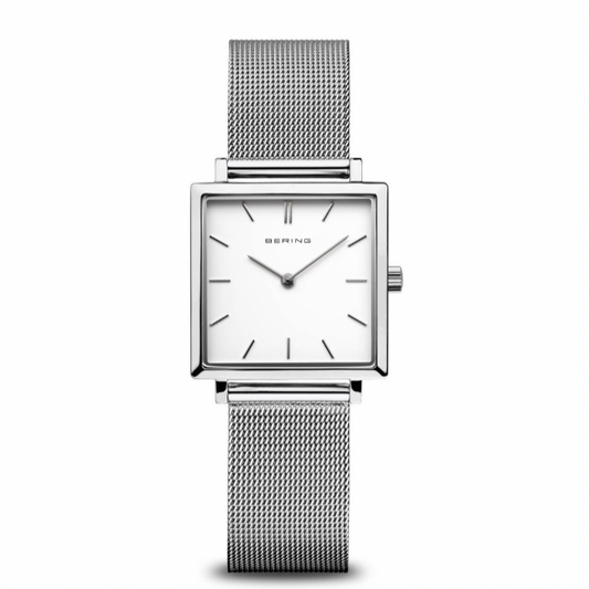 Classic Polished Silver Square Face Ladies Watch