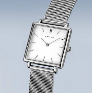 Classic Polished Silver Square Face Ladies Watch