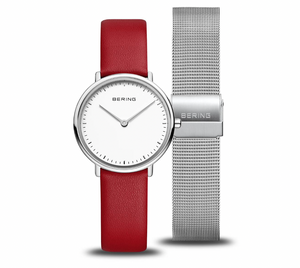 Ladies Ultra Slim Polished Silver Interchangeable Strap Watch