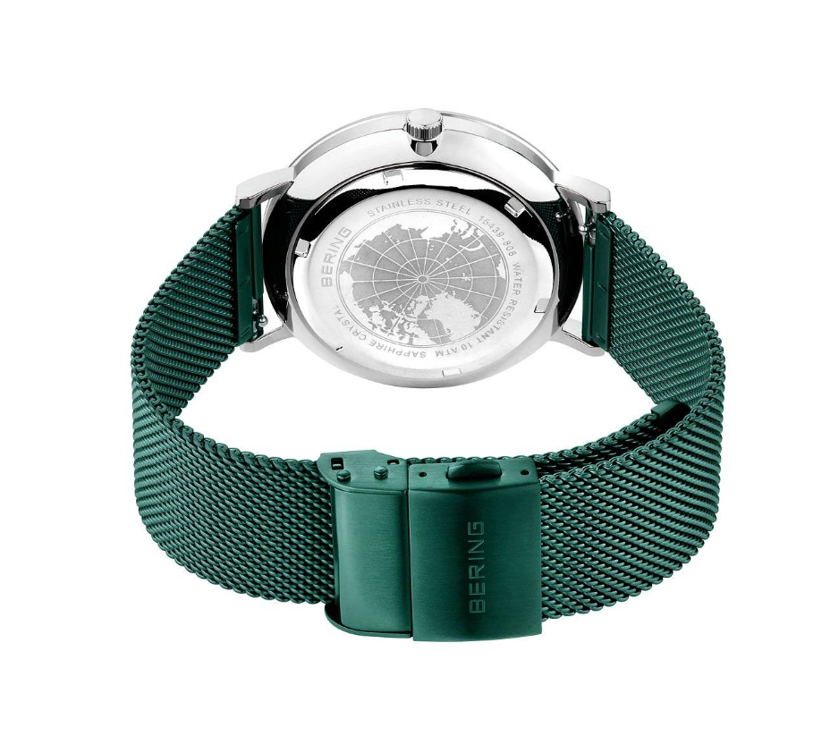 Bering Solar Brushed Silver and Green - Mens Watch with date, view 5