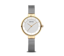 Load image into Gallery viewer, Solar Polished/Brushed Silver and Gold Thin Strap Female Watch
