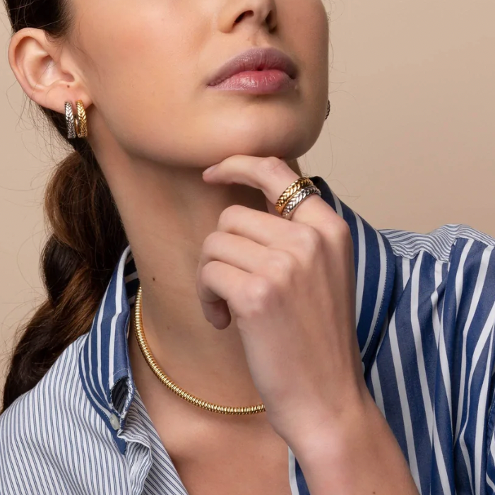 Ti Sento Gold Plated Braided Silver Ring, view 2