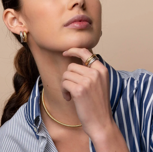 Ti Sento Gold Plated Braided Silver Ring, view 2