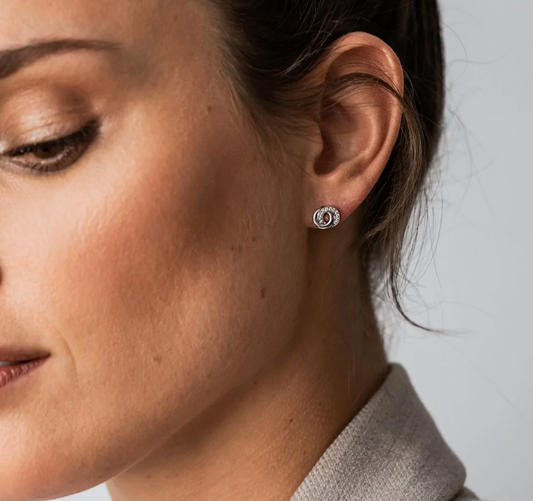 Ti Sento Infinity Shaped Silver & Zirconia Stud Earrings, view 3