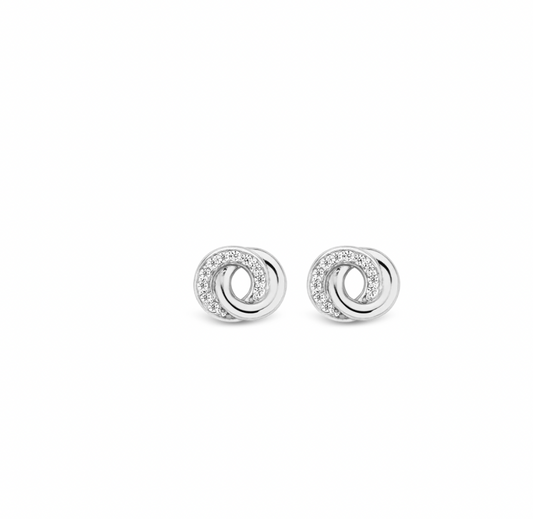 Ti Sento Infinity Shaped Silver & Zirconia Stud Earrings, view 2