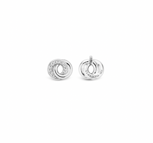 Ti Sento Infinity Shaped Silver & Zirconia Stud Earrings, view 4