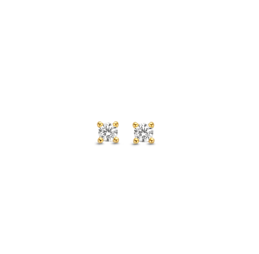 Ti Sento Medium Zirconia Set in Gold Plated Silver Stud Earrings, view 2