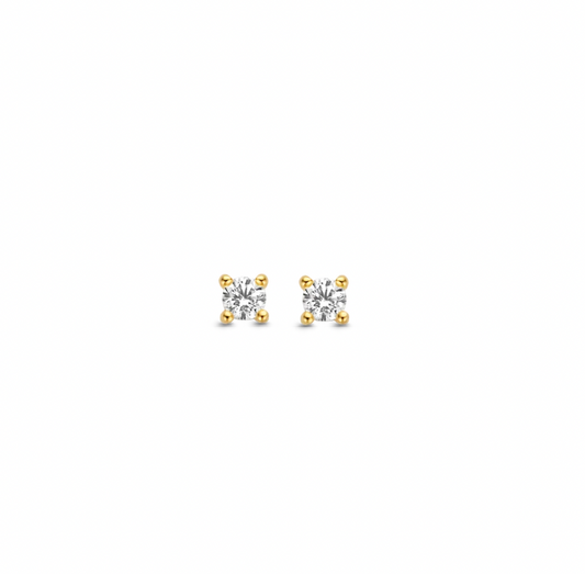 Ti Sento Medium Zirconia Set in Gold Plated Silver Stud Earrings, view 2
