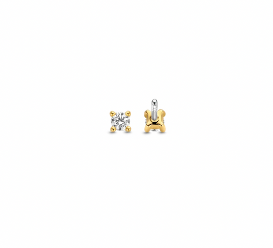 Ti Sento Medium Zirconia Set in Gold Plated Silver Stud Earrings, view 3