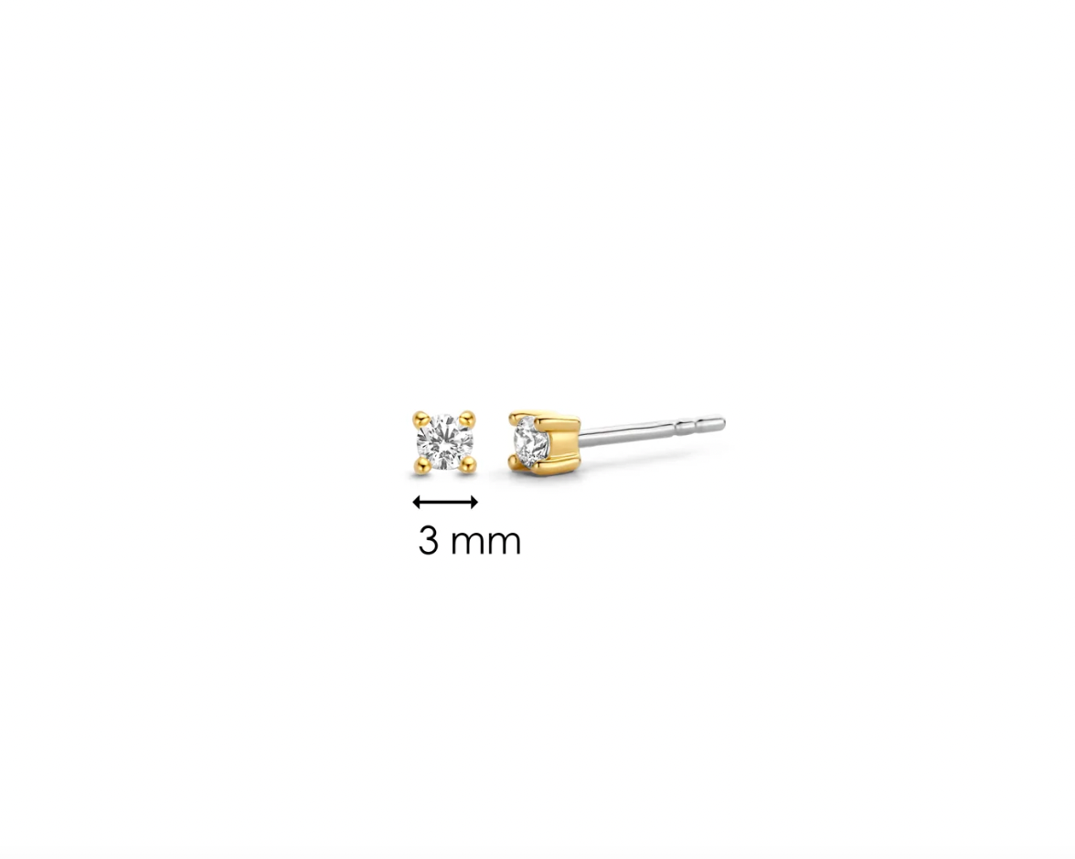 Ti Sento Medium Zirconia Set in Gold Plated Silver Stud Earrings, view 4