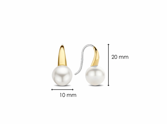 Gold Vermeil Pearl Drop Earrings (10mm) by TI SENTO, view 2