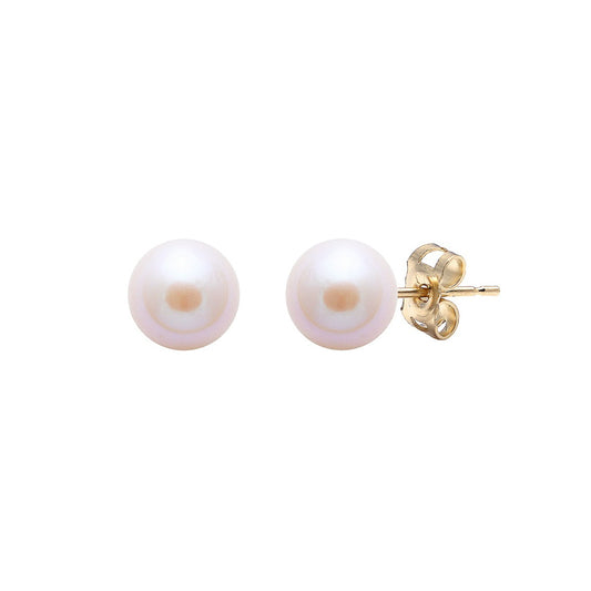 Pink 6mm Cultured Pearl Earring Studs on 9ct Yellow Gold