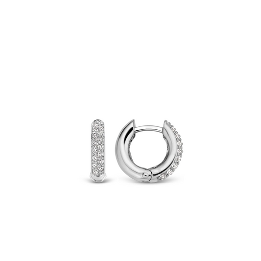 Ti Sento Silver Cubic Zirconia Huggie Hoop Earrings by TI SENTO, view 3
